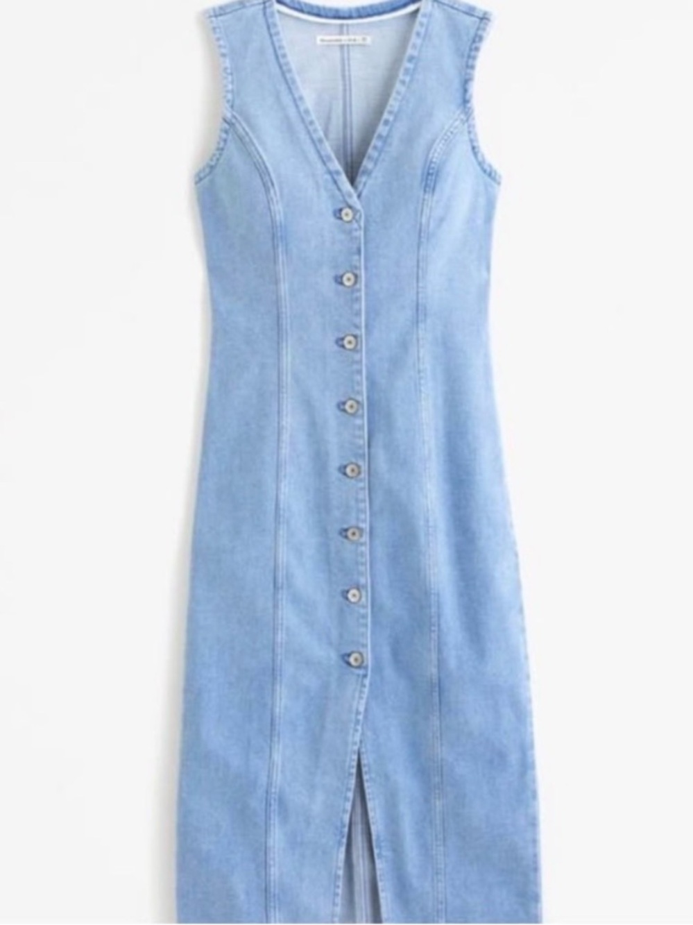 Abercrombie & Fitch Sleeveless Light Blue Denim Button-Front Midi Dress - Picture 4 of 4